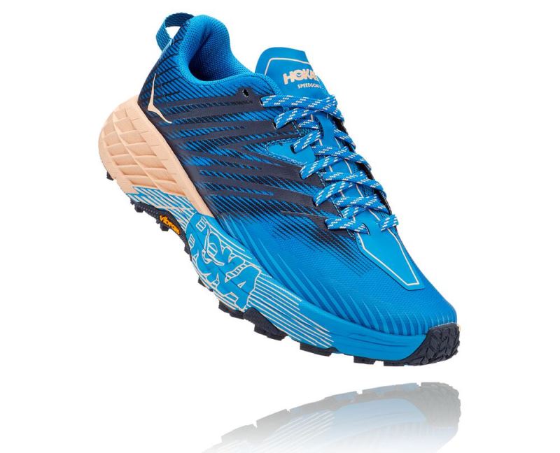 Hoka One One Speedgoat 4 - Tenis Corrida Largos Mulher Azul Anil / Abricó | PT-K1LIlcL